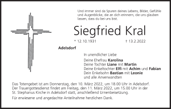 Anzeige von Siegfried Kral von MGO