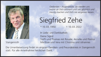 Anzeige von Siegfried Zehe von MGO