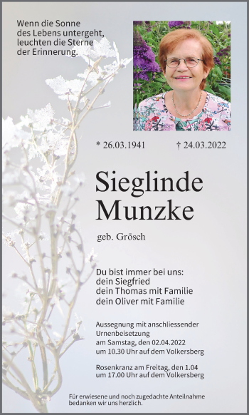 Anzeige von Sieglinde Munzke von MGO