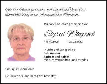 Anzeige von Sigrid Wiegand von MGO