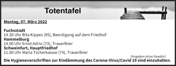 Anzeige von Totentafel vom 07.03.2022 von MGO
