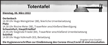 Anzeige von Totentafel vom 08.03.2022 von MGO