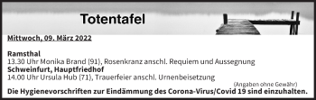Anzeige von Totentafel vom 09.03.2022 von MGO