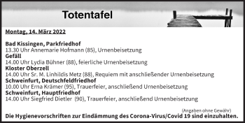 Anzeige von Totentafel vom 14.03.2022 von MGO