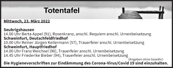 Anzeige von Totentafel vom 23.03.2022 von MGO