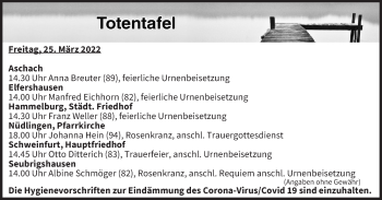 Anzeige von Totentafel vom 25.03.2022 von MGO