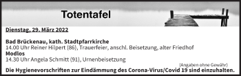 Anzeige von Totentafel vom 29.03.2022 von MGO