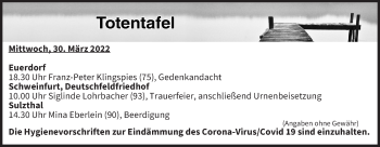 Anzeige von Totentafel vom 30.03.2022 von MGO