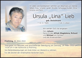 Anzeige von Ursula Lieb von MGO