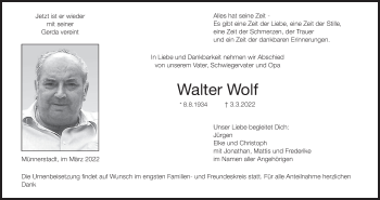 Anzeige von Walter Wolf von MGO