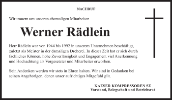 Anzeige von Werner Rädlein von MGO
