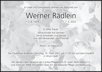 Anzeige von Werner Rädlein von MGO