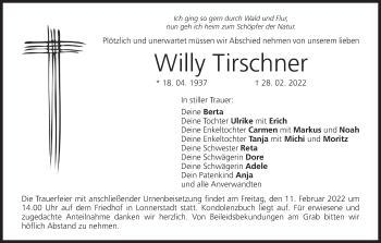 Anzeige von Willy Tirschner von MGO