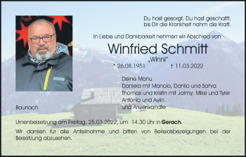 Anzeige von Winfried Schmitt von MGO