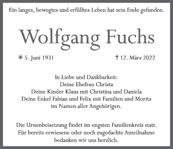 Anzeige von Wolfgang Fuchs von MGO