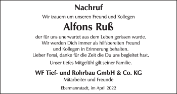 Anzeige von Alfons Ruß von MGO