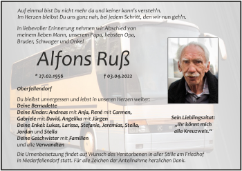 Anzeige von Alfons Ruß von MGO