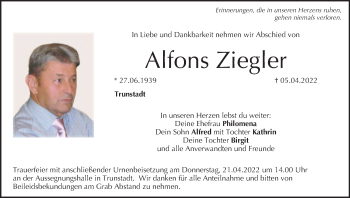 Anzeige von Alfons Ziegler von MGO