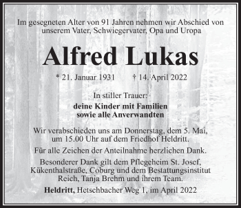 Anzeige von Alfred Lukas von MGO