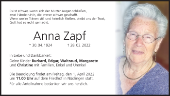 Anzeige von Anna Zapf von MGO