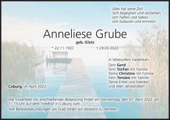 Anzeige von Anneliese Grube von MGO