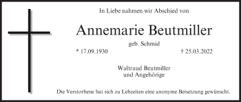 Anzeige von Annemarie Beutmiller von MGO