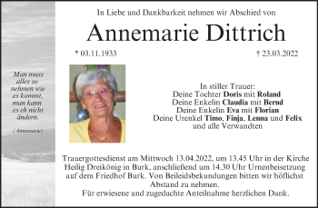 Anzeige von Annemarie Dittrich von MGO
