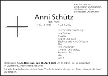 Anzeige von Anni Schütz von MGO