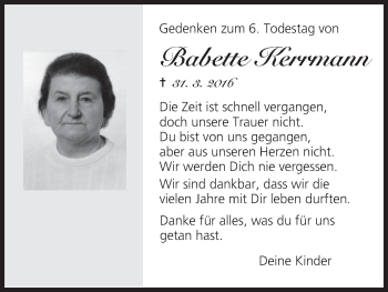 Anzeige von Babette Kerrmann von MGO