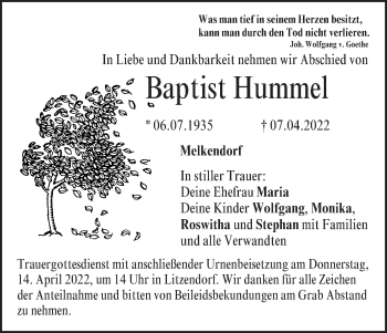 Anzeige von Baptist Hummel von MGO