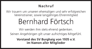 Anzeige von Bernhard Förtsch von MGO