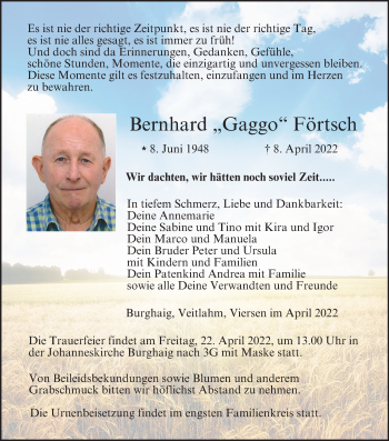 Anzeige von Bernhard Förtsch von MGO