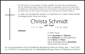 Anzeige von Christa Schmidt von MGO