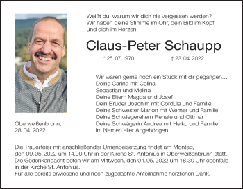 Anzeige von Claus-Peter Schaupp von MGO