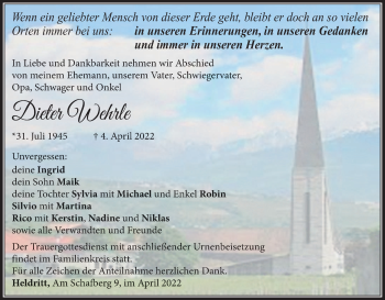 Anzeige von Dieter Wehrle von MGO