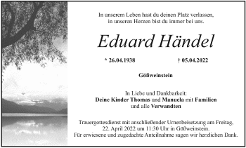 Anzeige von Eduard Händel von MGO