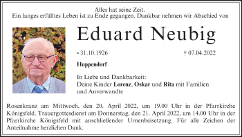 Anzeige von Eduard Neubig von MGO