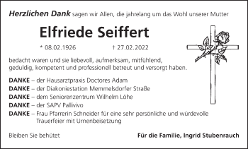 Anzeige von Elfriede Seiffert von MGO