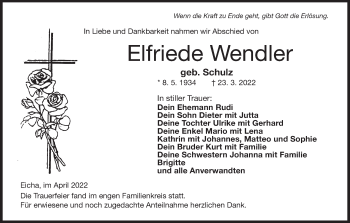 Anzeige von Elfriede Wendler von MGO
