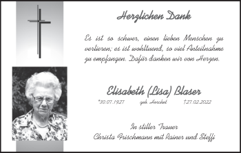 Anzeige von Elisabeth Blaser von MGO
