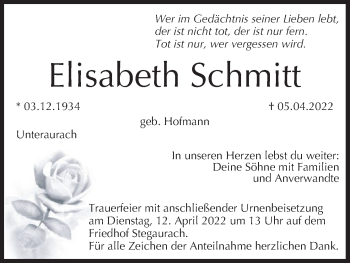 Anzeige von Elisabeth Schmitt von MGO