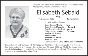 Anzeige von Elisabeth Sebald von MGO