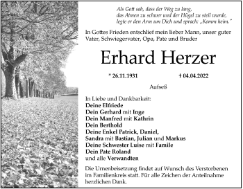 Anzeige von Erhard Herzer von MGO