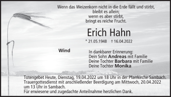 Anzeige von Erich Hahn von MGO