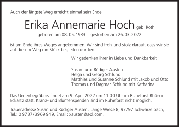 Anzeige von Erika Annemarie Hoch von MGO