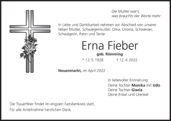 Anzeige von Erna Fieber von MGO