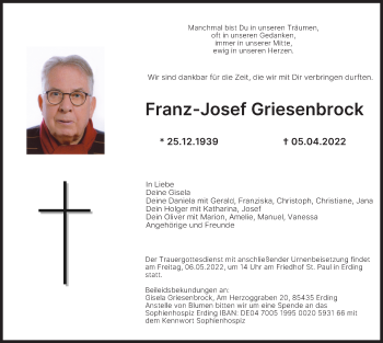 Anzeige von Franz-Josef Griesenbrock von MGO