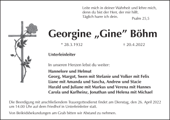 Anzeige von Georgine Böhm von MGO