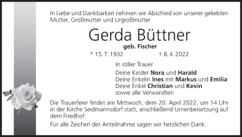 Anzeige von Gerda Büttner von MGO