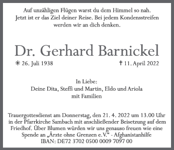 Anzeige von Gerhard Barnickel von MGO